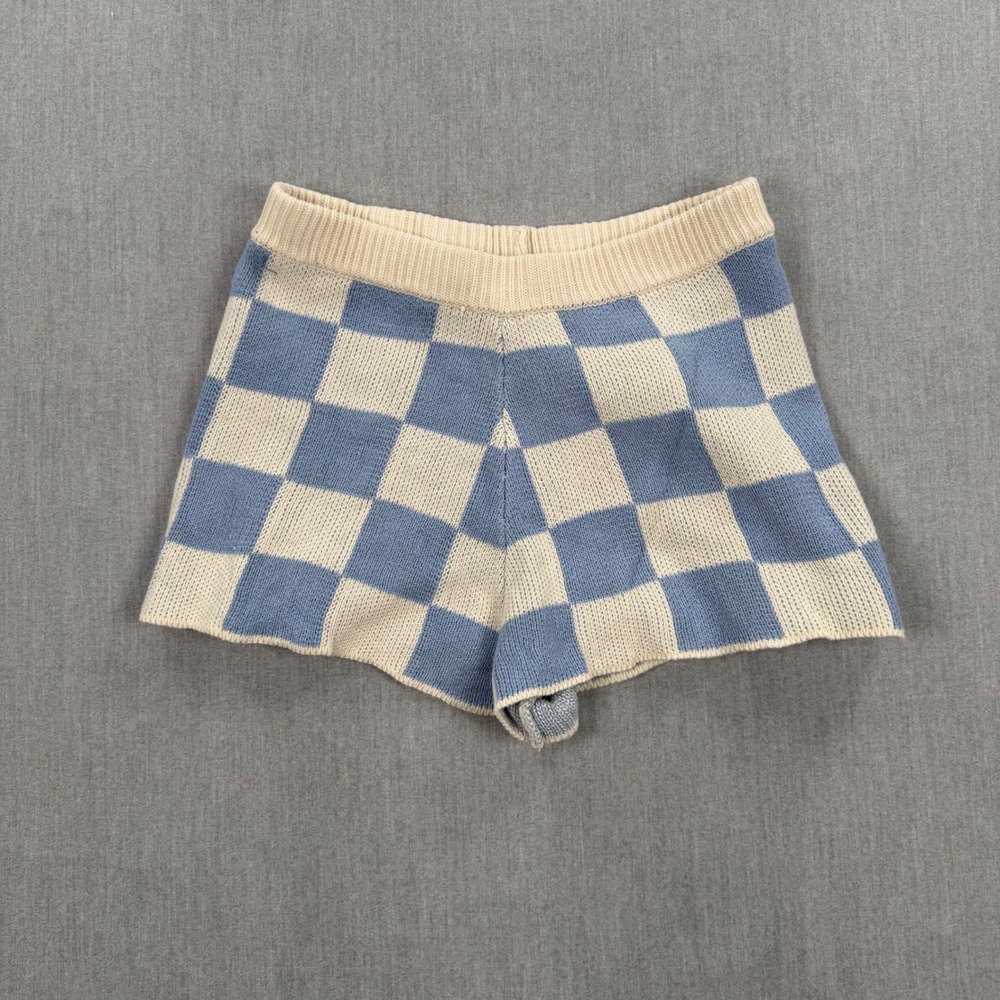 Her Entire Name Says Grace Blue Checkered Knit Shorts Women Small Cotton‎ Blend